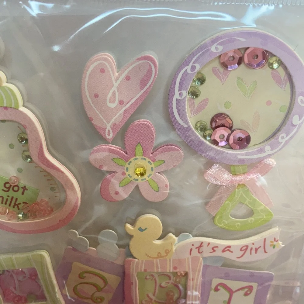 Mark Richards Scrapbook Stickers Card Making Baby Girl Rattle Bottle Paper Craft
